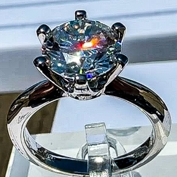 Moissanite Solitaire Engagement Ring 9mm 3.0 Ct Sterling Silver Size 7 - Picture 1 of 14